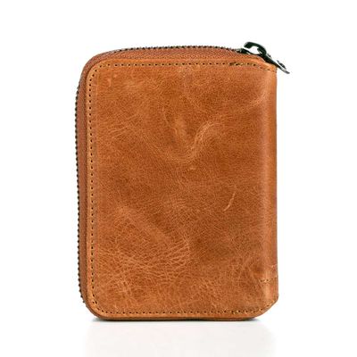 Zip-around Vintage Crazy Leather Card Holder Wallet Tan - 2