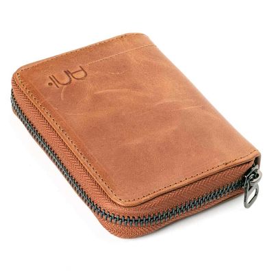 Zip-around Vintage Crazy Leather Card Holder Wallet Tan - 5
