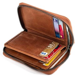 Zip-around Vintage Crazy Leather Card Holder Wallet Tan - 4