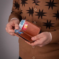 Zip-around Vintage Crazy Leather Card Holder Wallet Tan - 7