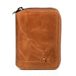 Zip-around Vintage Crazy Leather Card Holder Wallet Tan - 8