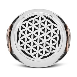 Crescent and Star Flower of Life Sterling Silver Mens Ring - 2