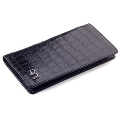 Croc Embossed Leather Long Wallet with Cellphone Holder Black 