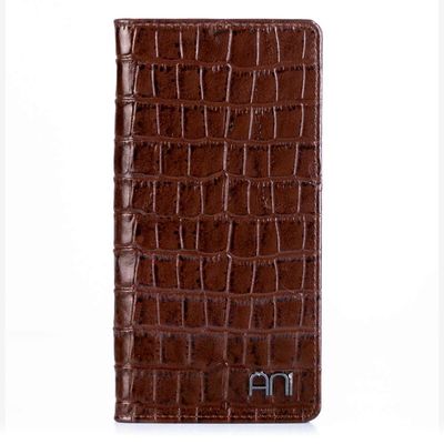 Croc Embossed Leather Long Wallet with Cellphone Holder Brown - 3