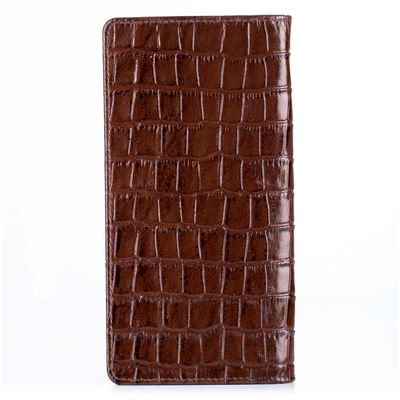 Croc Embossed Leather Long Wallet with Cellphone Holder Brown - 4