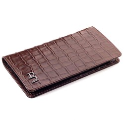 Croc Embossed Leather Long Wallet with Cellphone Holder Brown 