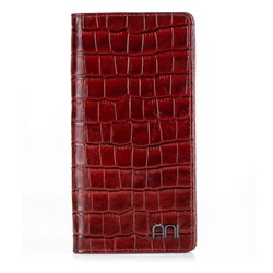 Croc Embossed Leather Long Wallet with Cellphone Holder Burgundy - 3