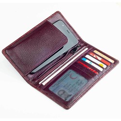 Croc Embossed Leather Long Wallet with Cellphone Holder Burgundy - 2