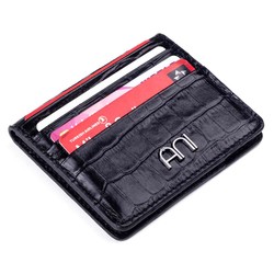 Practical Design Croco Leather Slim Card Holder Wallet with Gripper Black 