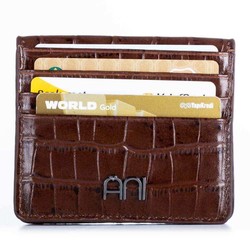Practical Design Croco Leather Slim Card Holder Wallet with Gripper Brown - 3