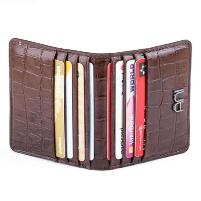 Practical Design Croco Leather Slim Card Holder Wallet with Gripper Brown - 5