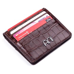 Practical Design Croco Leather Slim Card Holder Wallet with Gripper Brown 