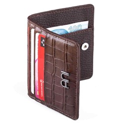 Practical Design Croco Leather Slim Card Holder Wallet with Gripper Brown - 2