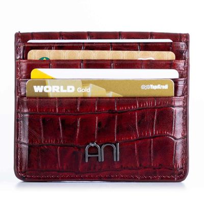 Practical Design Croco Leather Slim Card Holder Wallet with Gripper Burgundy - 3