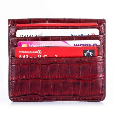 Practical Design Croco Leather Slim Card Holder Wallet with Gripper Burgundy - 4