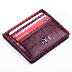 Practical Design Croco Leather Slim Card Holder Wallet with Gripper Burgundy - 1