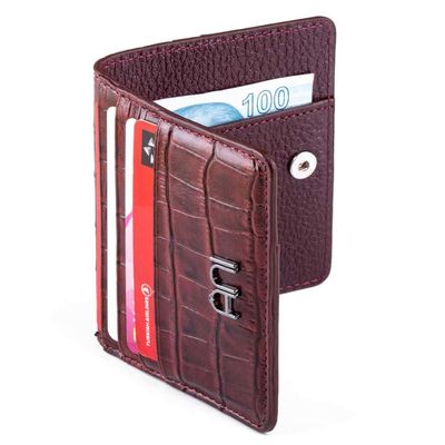 Practical Design Croco Leather Slim Card Holder Wallet with Gripper Burgundy - 2