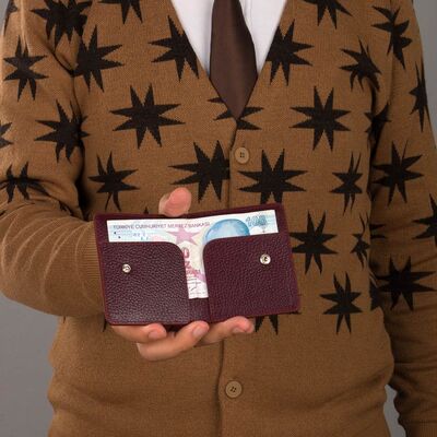 Practical Design Croco Leather Slim Card Holder Wallet with Gripper Burgundy - 8