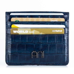 Practical Design Croco Leather Slim Card Holder Wallet with Gripper Navy Blue - 3