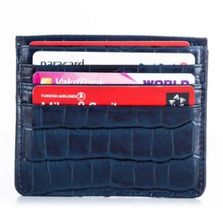 Practical Design Croco Leather Slim Card Holder Wallet with Gripper Navy Blue - 4