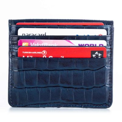 Practical Design Croco Leather Slim Card Holder Wallet with Gripper Navy Blue - 4