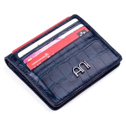 Practical Design Croco Leather Slim Card Holder Wallet with Gripper Navy Blue - 1