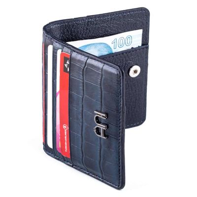 Practical Design Croco Leather Slim Card Holder Wallet with Gripper Navy Blue - 2