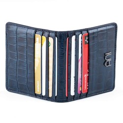 Practical Design Croco Leather Slim Card Holder Wallet with Gripper Navy Blue - 5