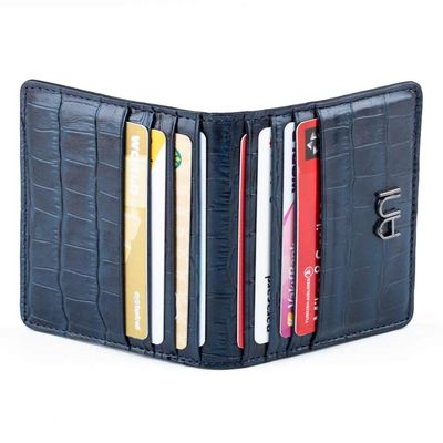 Practical Design Croco Leather Slim Card Holder Wallet with Gripper Navy Blue - 5