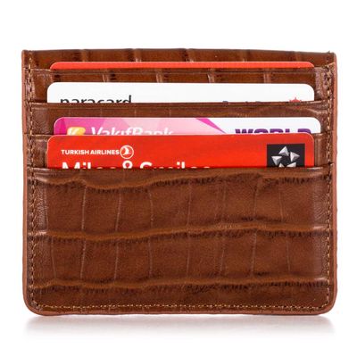 Practical Design Croco Leather Slim Card Holder Wallet with Gripper Tan - 4