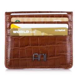 Practical Design Croco Leather Slim Card Holder Wallet with Gripper Tan - 3