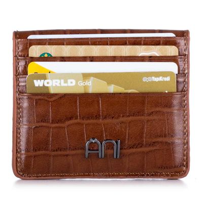 Practical Design Croco Leather Slim Card Holder Wallet with Gripper Tan - 3