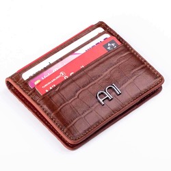 Practical Design Croco Leather Slim Card Holder Wallet with Gripper Tan 