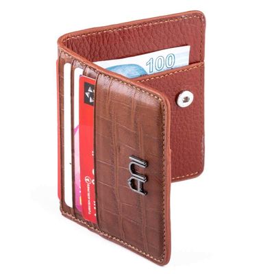 Practical Design Croco Leather Slim Card Holder Wallet with Gripper Tan - 2