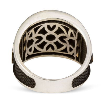 Curved Mini Stone Decorated Black Onyx Ottoman Tugra Sterling Silver Mens Ring - 3