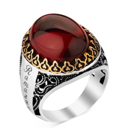 Customizable Mens Ring with Synthetic Stone - 1