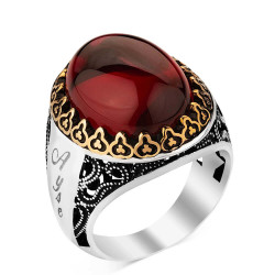 Customizable Mens Ring with Synthetic Stone - 2