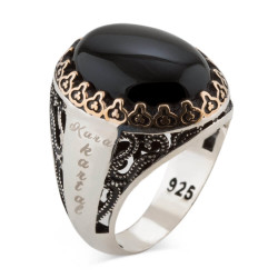 Customizable Silver Mens Ring with Black Onyx Stone - 2