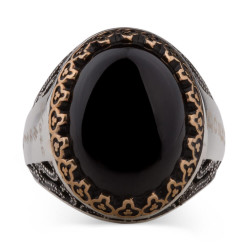 Customizable Silver Mens Ring with Black Onyx Stone - 3