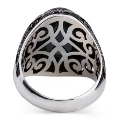 Customizable Silver Mens Ring with Black Onyx Stone - 4