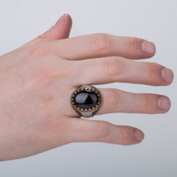 Customizable Silver Mens Ring with Black Onyx Stone - 5