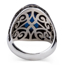 Customizable Sterling Silver Mens Ring with Blue Zircon Stone - 3