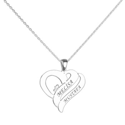 Customized Silver Heart Womens Necklace - 1