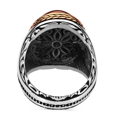 Dark Burgundy Agate Stone Silver Men's Ring - 3