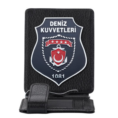 Deniz Kuvvetleri Rozetli Para Tokalı Kartlık Cüzdan Siyah - 1