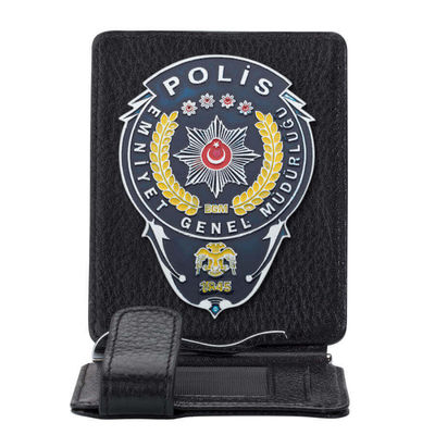 Emniyet Genel Müdürlüğü Polis Rozetli Para Tokalı Kartlık Cüzdan Siyah - 1