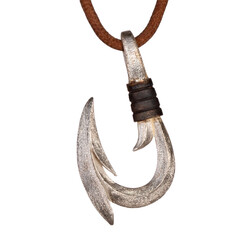 Erkek 925 Ayar Gümüş Kanca Kolye Mat Detaylı Deri İpli - Anı Yüzük