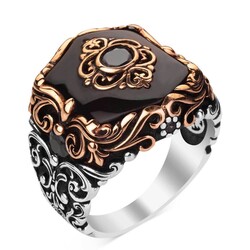 Fashionable Design Black Onyx Stone Silver Men Ring - 1