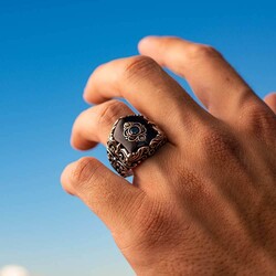 Fashionable Design Black Onyx Stone Silver Men Ring - 4