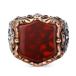 Fashionable Design Plain Zircon Dark Burgundy Stone Silver Men's Ring - 2